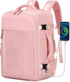 Women's Casual Daypack Backpacks, Carry On Travel Backpack Flight Approved, Expandable Multiple Compartments Laptop Backpack Pink