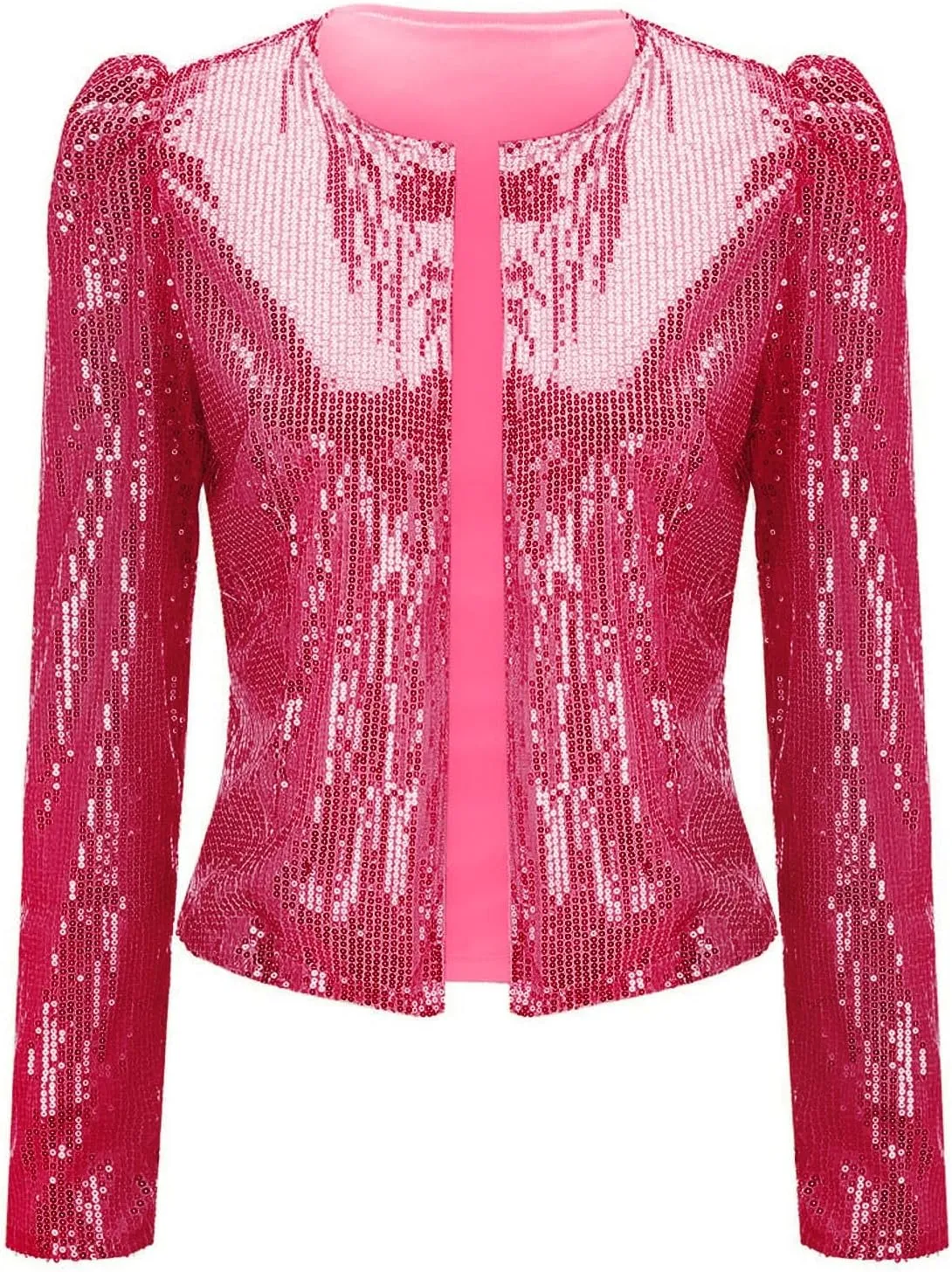 Womens Casual Open Front Sequin Jackets Cardigan Glitter Long Sleeve Shawl Collar Short Sport Coats Cropped Blazer Jackets