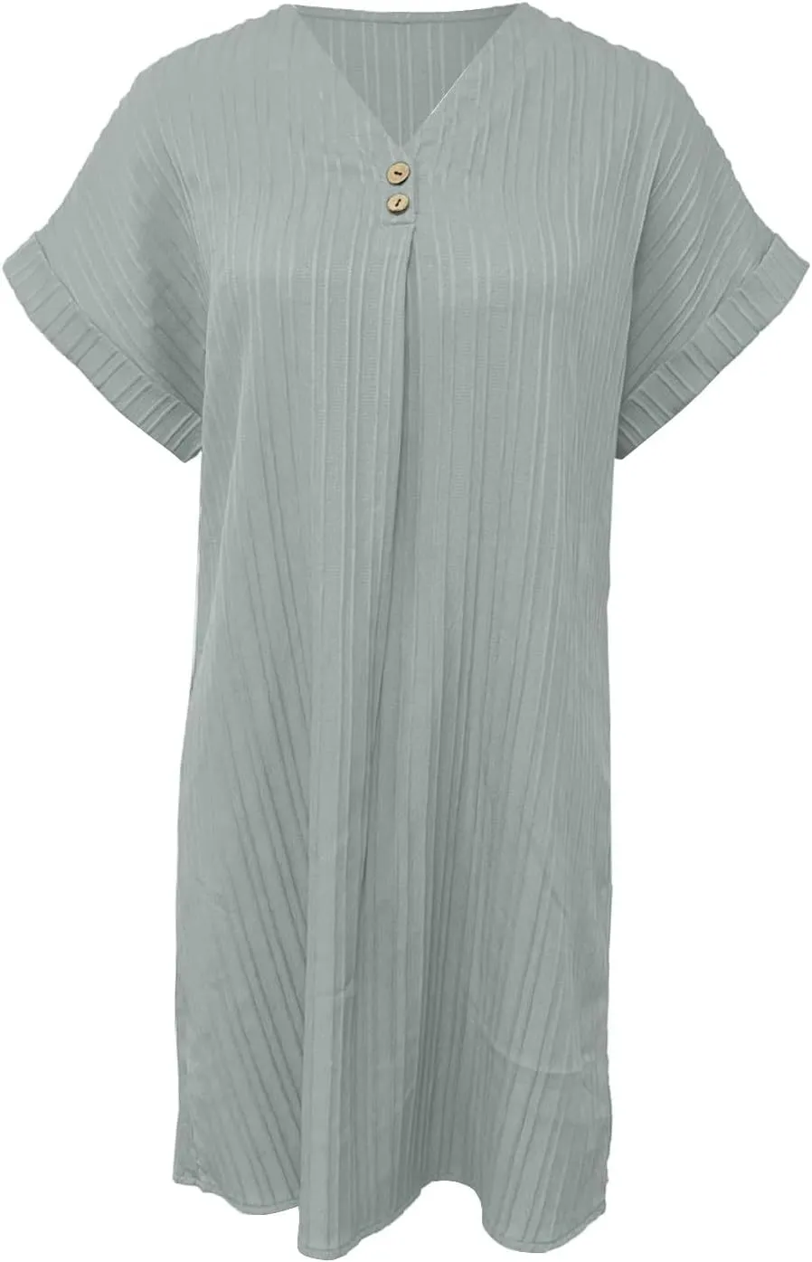 Women's Casual T Shirt Dress Summer V Neck Button Short Sleeve Dresses 2025 Mini Sundresses Linen Dress Women