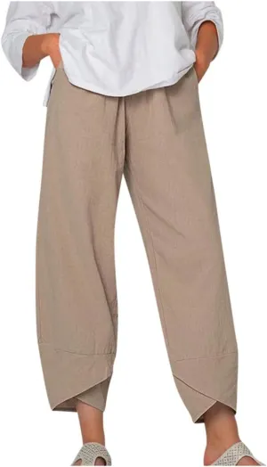 Women's Cotton Linen Harem Pants High Waisted Wide Leg Pants Casual Work Pants Summer Beach Pants Short Lounge Pants