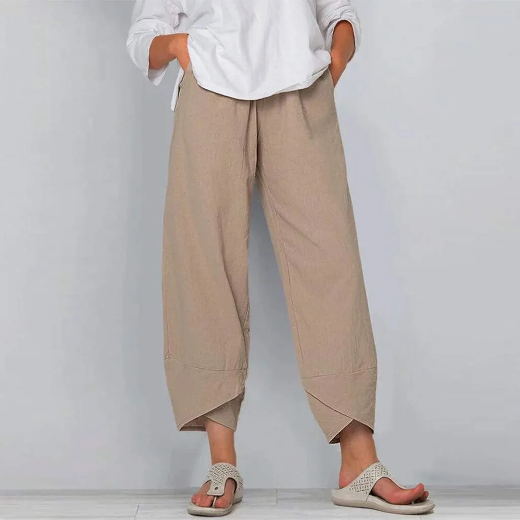 Women's Cotton Linen Harem Pants High Waisted Wide Leg Pants Casual Work Pants Summer Beach Pants Short Lounge Pants