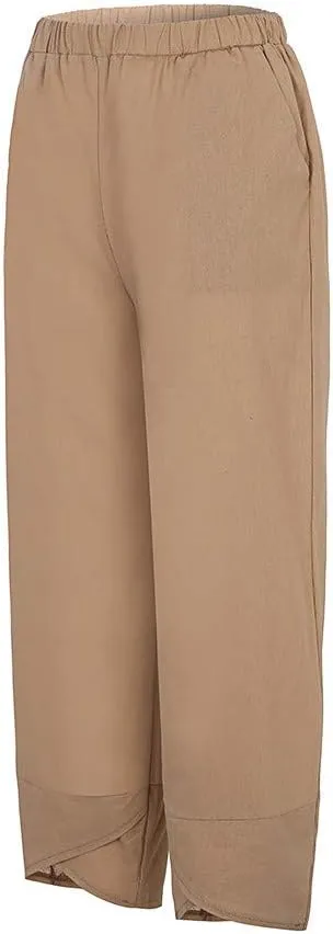 Women's Cotton Linen Harem Pants High Waisted Wide Leg Pants Casual Work Pants Summer Beach Pants Short Lounge Pants