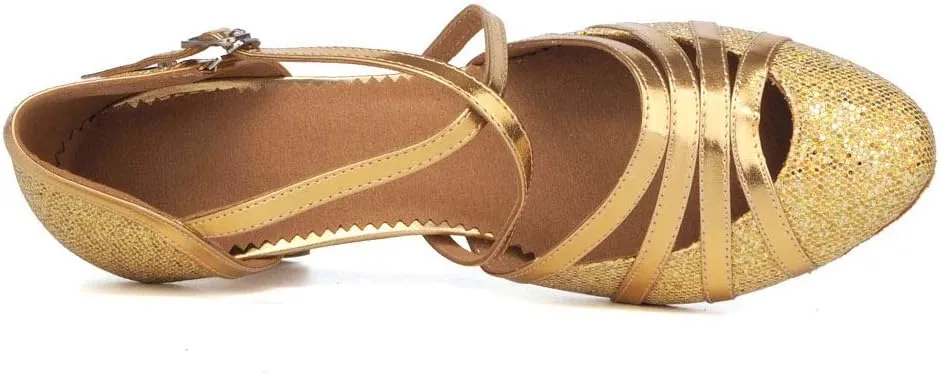 Women's Cross Strap Closed Toe Glitter Latin Salsa Tango Dance Shoes Party Ballroom Dance Shoes 512