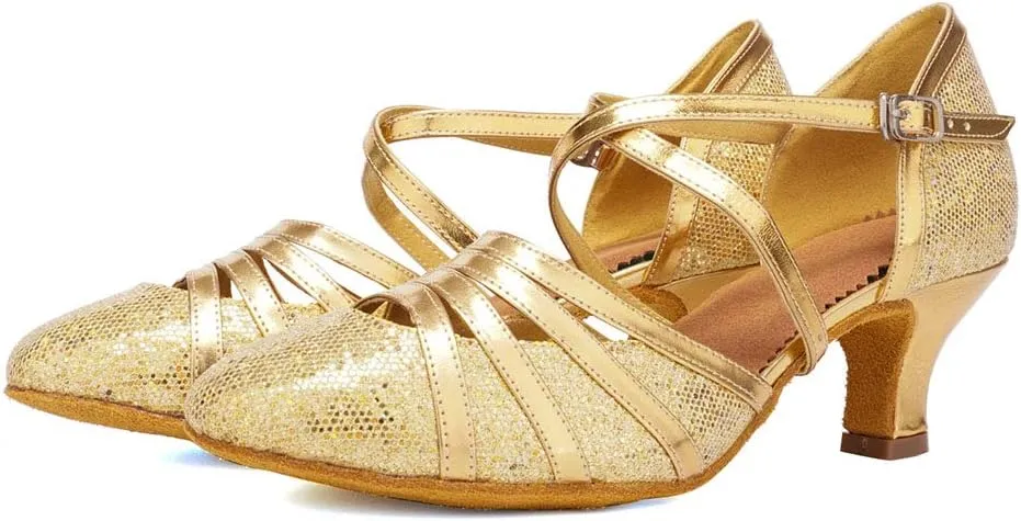Women's Cross Strap Closed Toe Glitter Latin Salsa Tango Dance Shoes Party Ballroom Dance Shoes 512