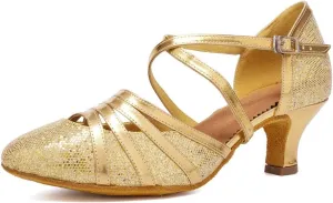 Women's Cross Strap Closed Toe Glitter Latin Salsa Tango Dance Shoes Party Ballroom Dance Shoes 512