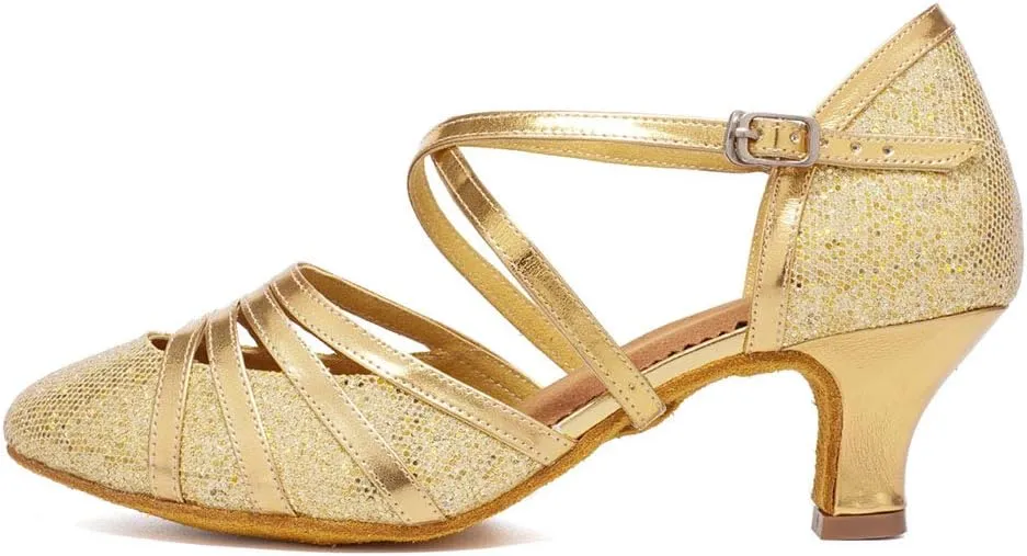 Women's Cross Strap Closed Toe Glitter Latin Salsa Tango Dance Shoes Party Ballroom Dance Shoes 512