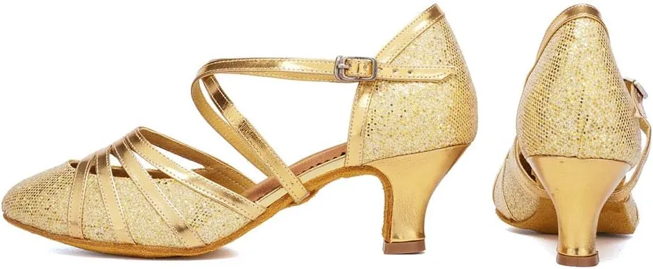 Women's Cross Strap Closed Toe Glitter Latin Salsa Tango Dance Shoes Party Ballroom Dance Shoes 512