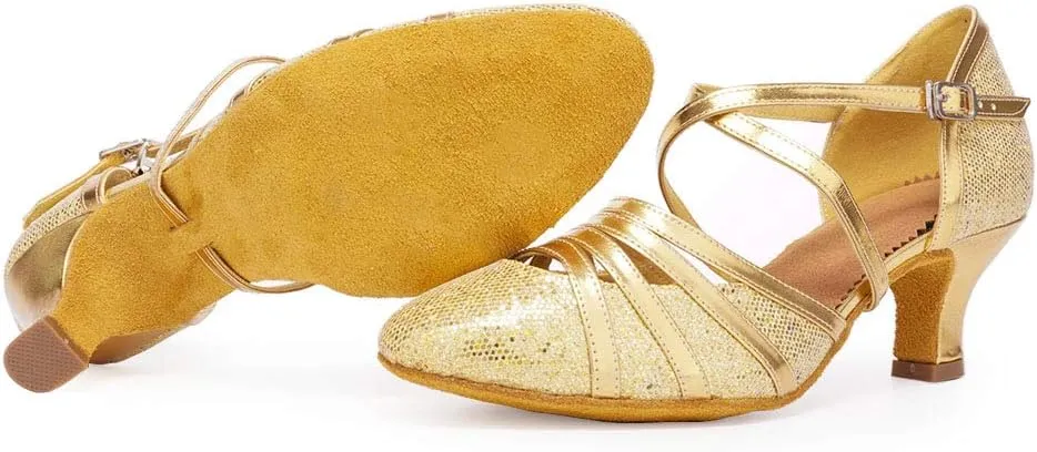 Women's Cross Strap Closed Toe Glitter Latin Salsa Tango Dance Shoes Party Ballroom Dance Shoes 512