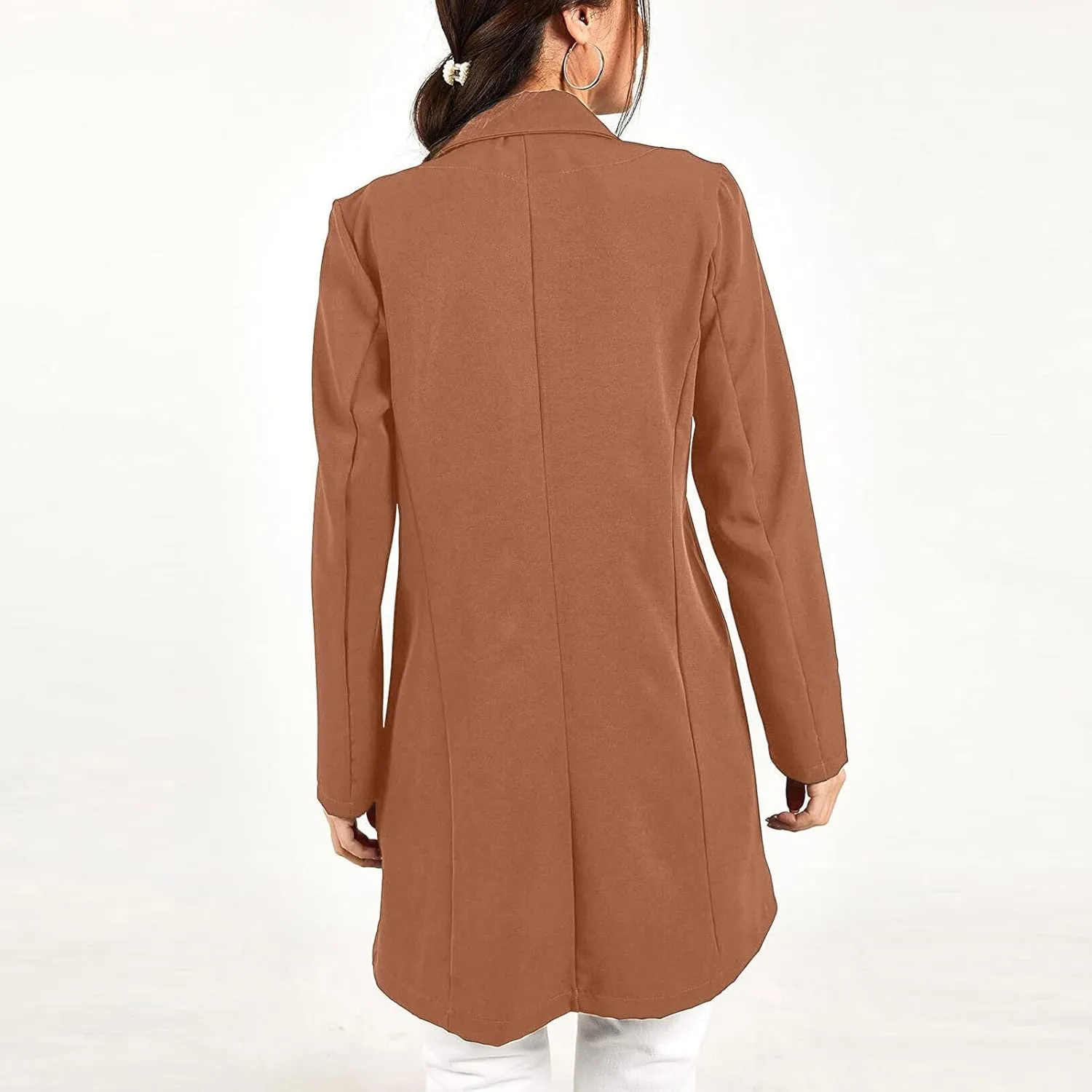 Womens Fashion Lapel Collar Long Sleeve Open Front Button Blazer Jackets Business Casual Trench Cardigan Long Suit Coat