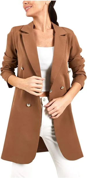 Womens Fashion Lapel Collar Long Sleeve Open Front Button Blazer Jackets Business Casual Trench Cardigan Long Suit Coat