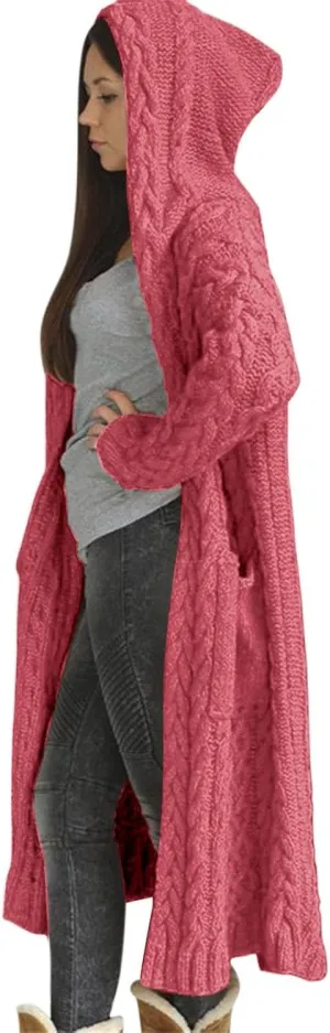 Womens Fashion Solid Knitted Sweaters Long Sleeve Long Cardigans Casual Comfy Warm Jacket Daily Going Out Fall Clothes