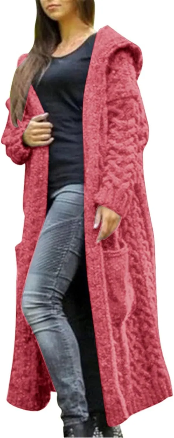 Womens Fashion Solid Knitted Sweaters Long Sleeve Long Cardigans Casual Comfy Warm Jacket Daily Going Out Fall Clothes