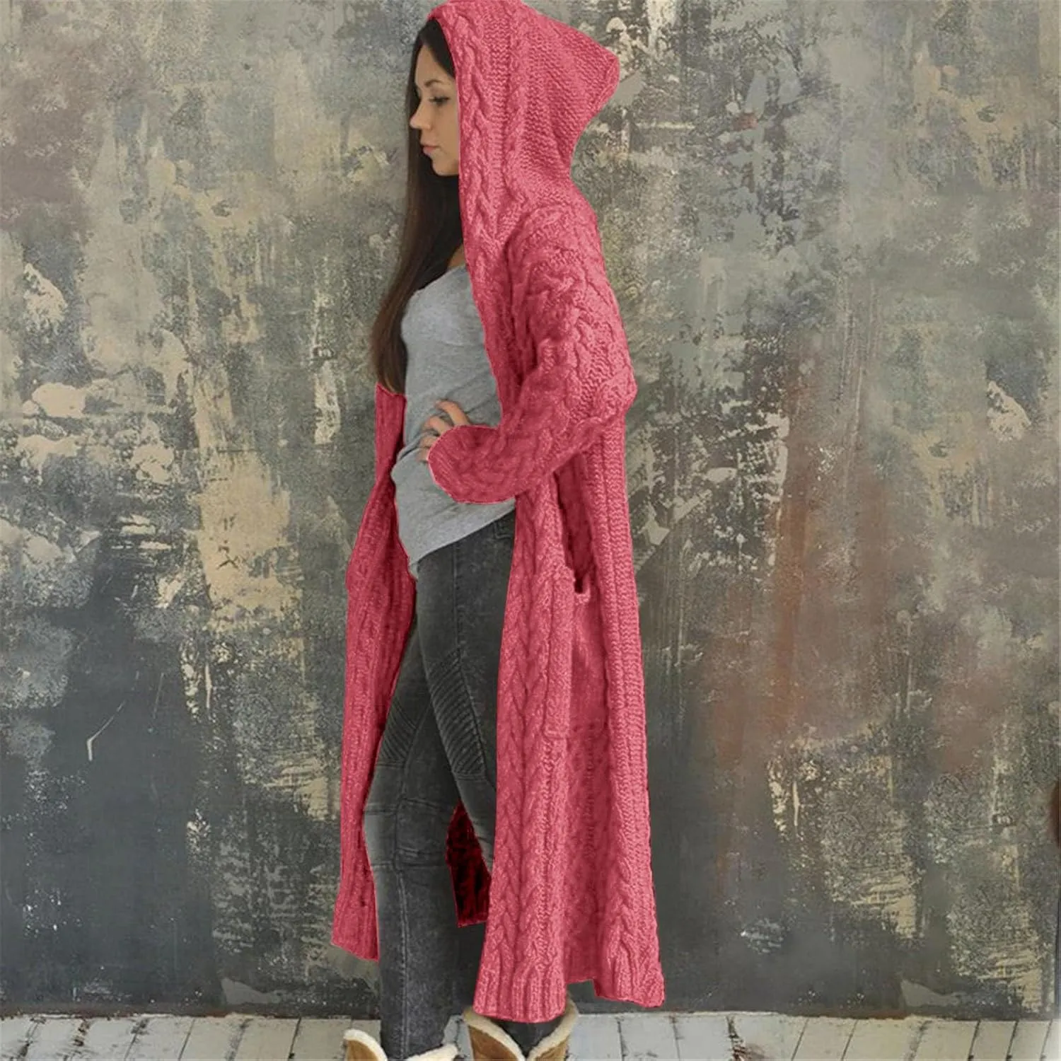 Womens Fashion Solid Knitted Sweaters Long Sleeve Long Cardigans Casual Comfy Warm Jacket Daily Going Out Fall Clothes