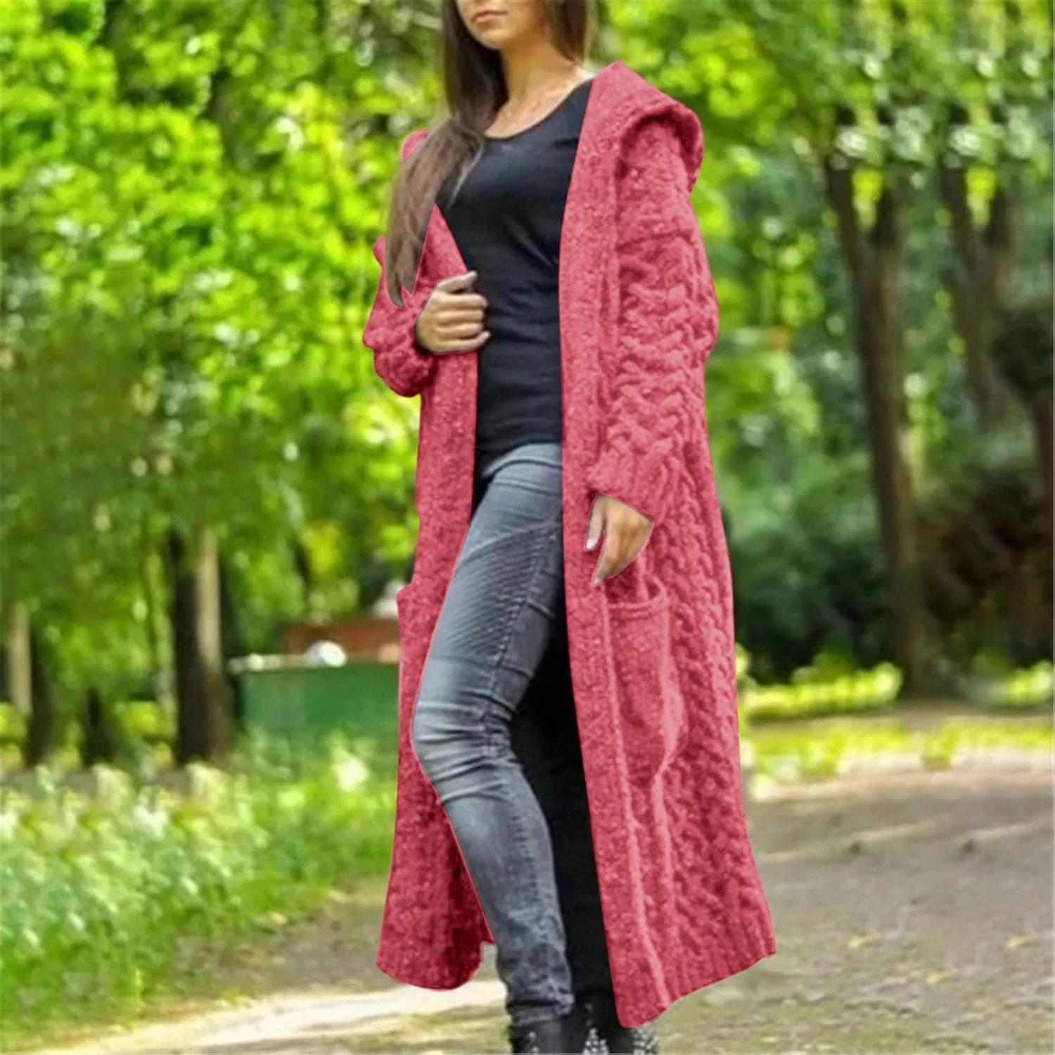 Womens Fashion Solid Knitted Sweaters Long Sleeve Long Cardigans Casual Comfy Warm Jacket Daily Going Out Fall Clothes