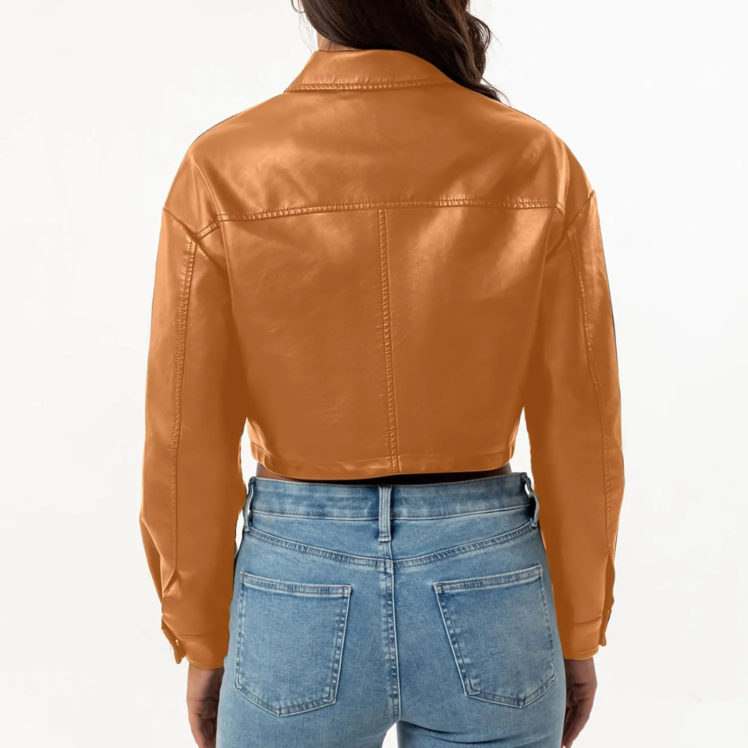 Women's Faux Leather Jacket Zip Up Cropped Bomber Jacket Moto Biker Motorcycle Jackets Fall Fashion Y2k Clothes 2024