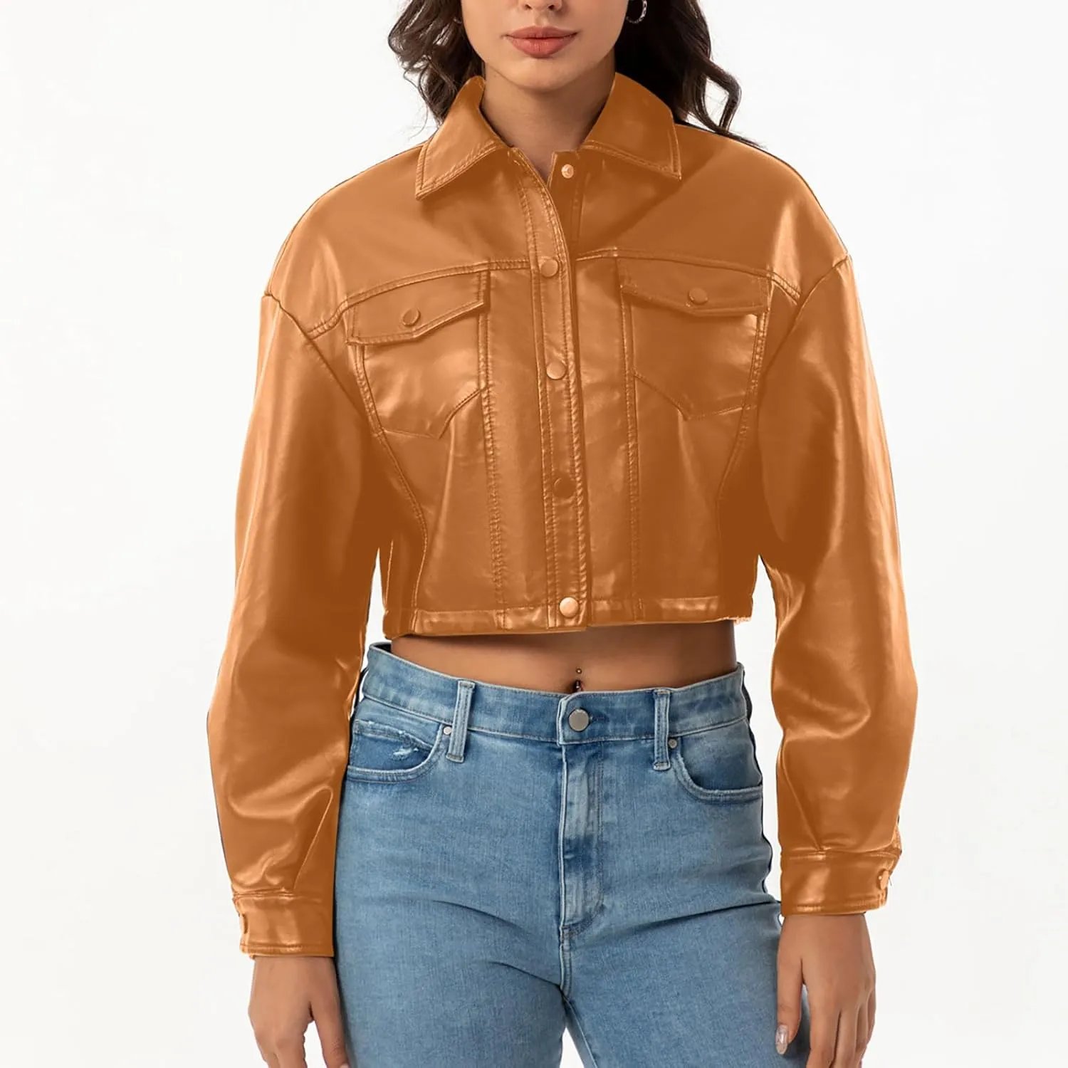 Women's Faux Leather Jacket Zip Up Cropped Bomber Jacket Moto Biker Motorcycle Jackets Fall Fashion Y2k Clothes 2024