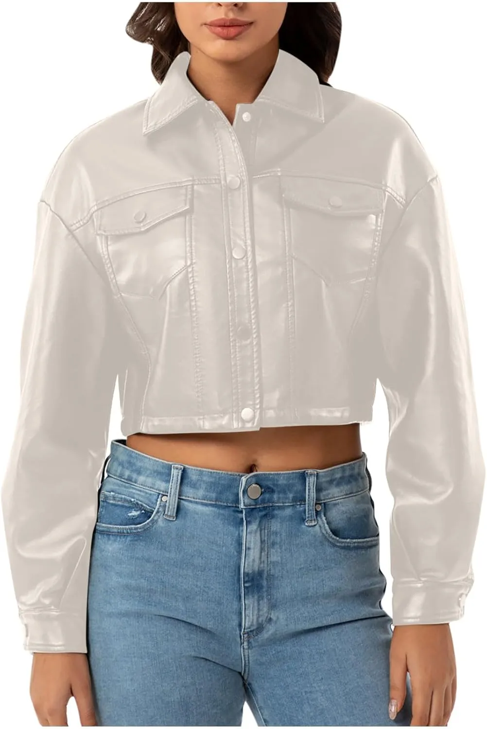 Women's Faux Leather Jacket Zip Up Cropped Bomber Jacket Moto Biker Motorcycle Jackets Fall Fashion Y2k Clothes 2024
