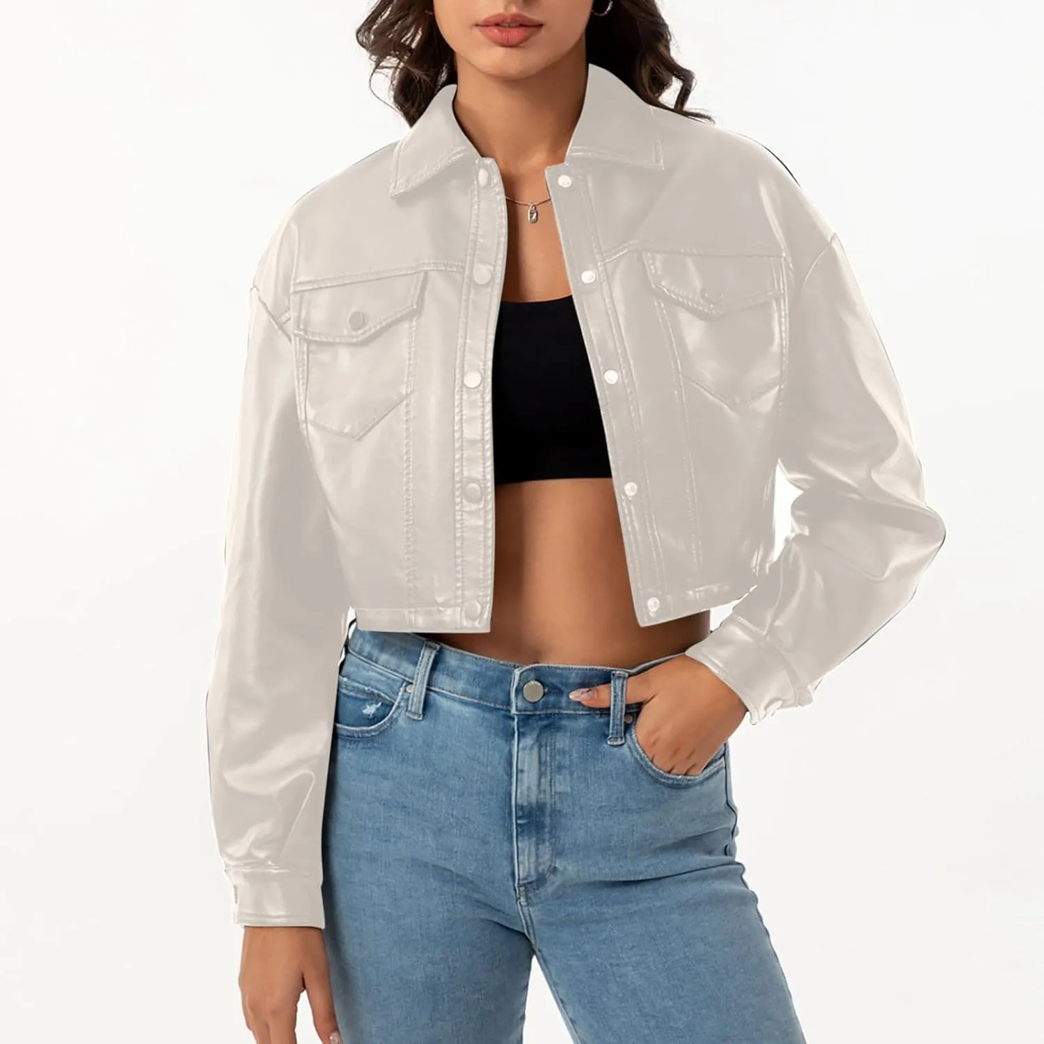 Women's Faux Leather Jacket Zip Up Cropped Bomber Jacket Moto Biker Motorcycle Jackets Fall Fashion Y2k Clothes 2024