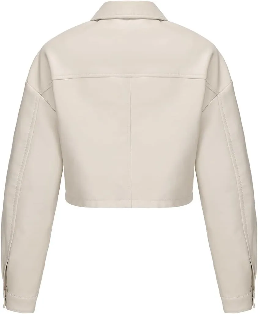 Women's Faux Leather Jacket Zip Up Cropped Bomber Jacket Moto Biker Motorcycle Jackets Fall Fashion Y2k Clothes 2024