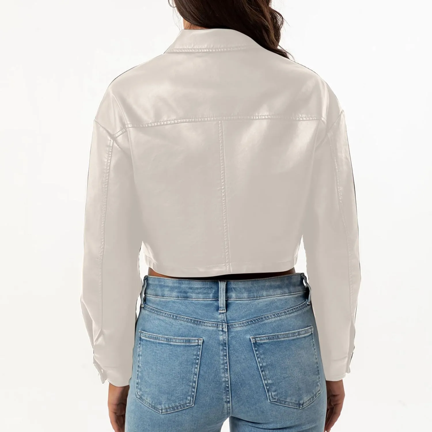 Women's Faux Leather Jacket Zip Up Cropped Bomber Jacket Moto Biker Motorcycle Jackets Fall Fashion Y2k Clothes 2024