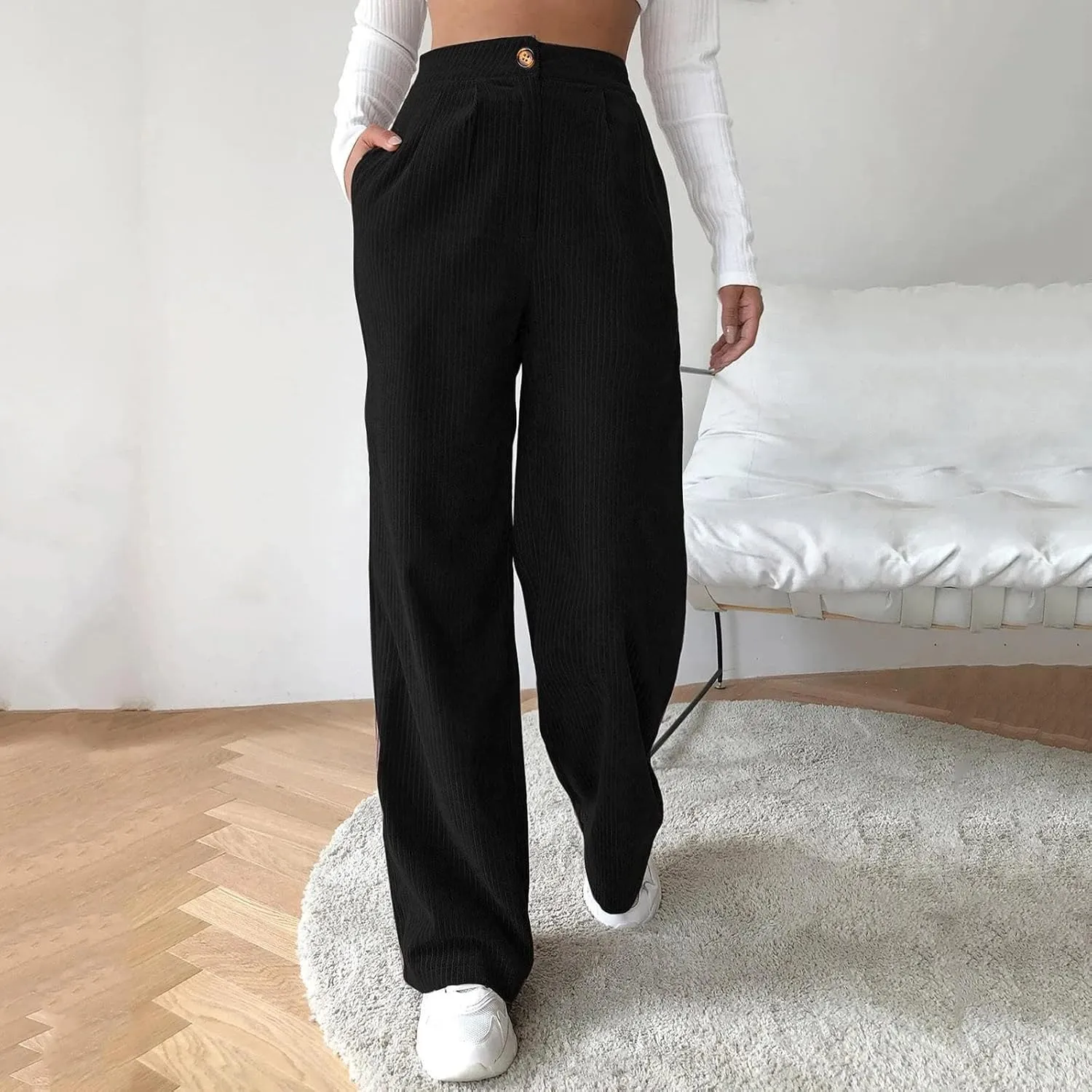 Women's High Waist Straight Pants Wide Leg Casual Lounge Trousers Long Baggy Solid Color Sweatpants Loose Slacks