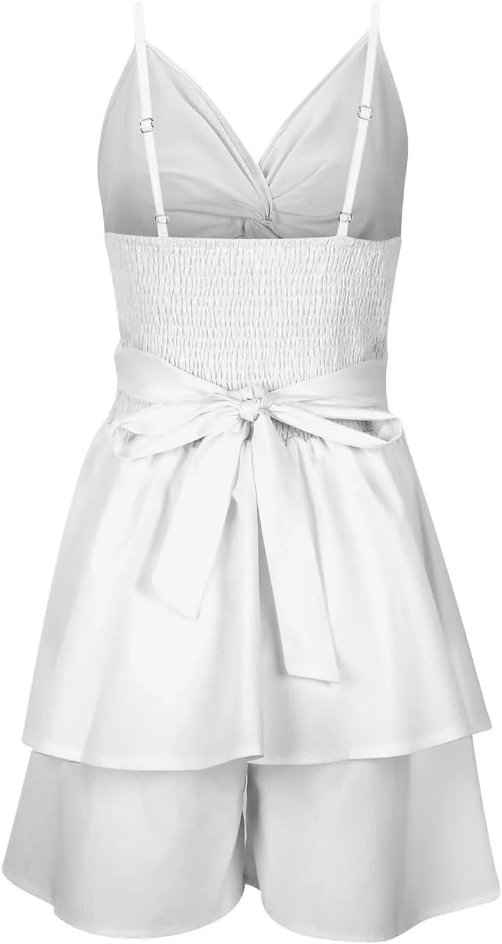 Women's Jumpsuit Sexy Neck Spaghetti Straps Double Layer Ruffle Hem Mini Short Romper Womens Summer Dresses with