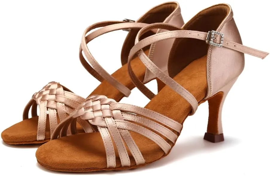Women's Latin Dance Shoes Satin Practice Performance Ballroom Bachata Salsa Professional Dance Shoes,Model 3032-6B