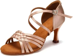 Women's Latin Dance Shoes Satin Practice Performance Ballroom Bachata Salsa Professional Dance Shoes,Model 3032-6B
