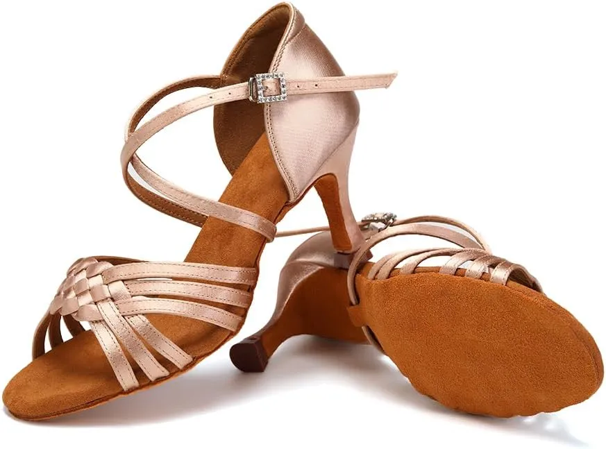 Women's Latin Dance Shoes Satin Practice Performance Ballroom Bachata Salsa Professional Dance Shoes,Model 3032-6B