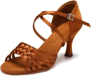 Women's Latin Dance Shoes Satin Practice Performance Ballroom Bachata Salsa Professional Dance Shoes,Model 3032-6B