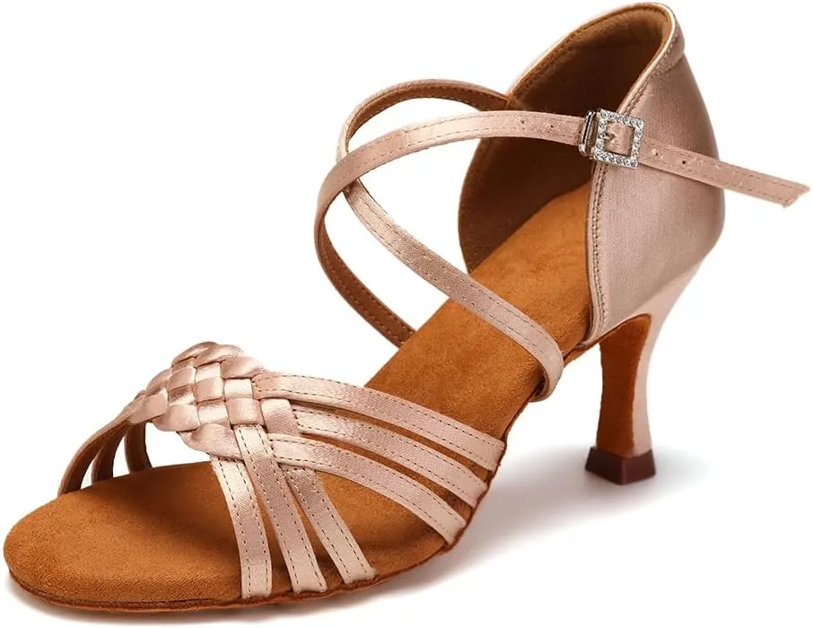 Women's Latin Dance Shoes Satin Practice Performance Ballroom Bachata Salsa Professional Dance Shoes,Model 3032-6B
