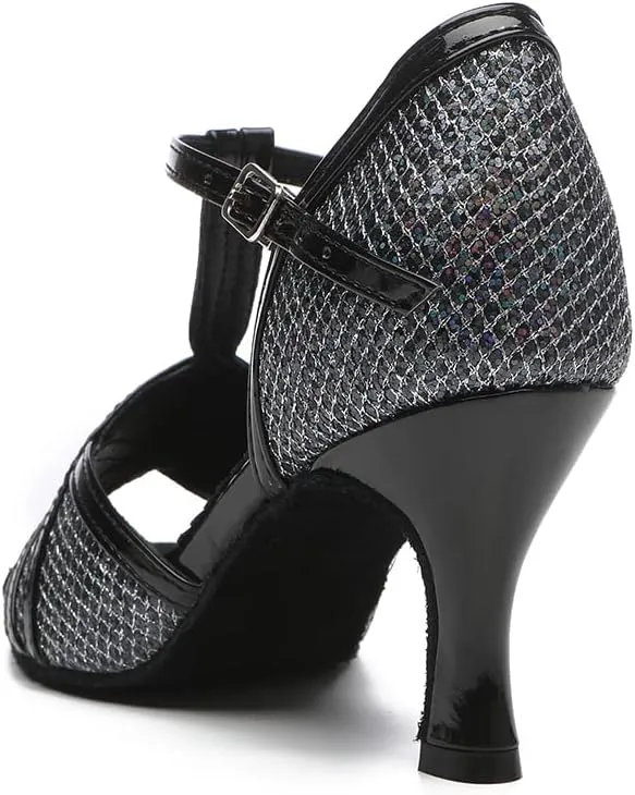 Women's Latin Dance Shoes T-Strap Salsa Ballroom Dance Heel Performance Dancing Shoes, Model YCL517