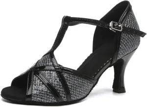 Women's Latin Dance Shoes T-Strap Salsa Ballroom Dance Heel Performance Dancing Shoes, Model YCL517