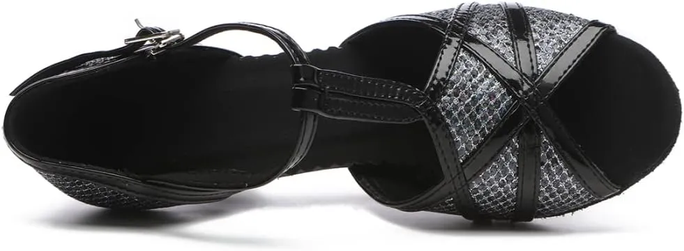 Women's Latin Dance Shoes T-Strap Salsa Ballroom Dance Heel Performance Dancing Shoes, Model YCL517