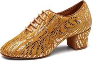 Women's Latin Practice Dance Shoes Close Toe Lace Up Modern Ballroom Salsa Tango Performance Dance Shoes,Model WDL-K4