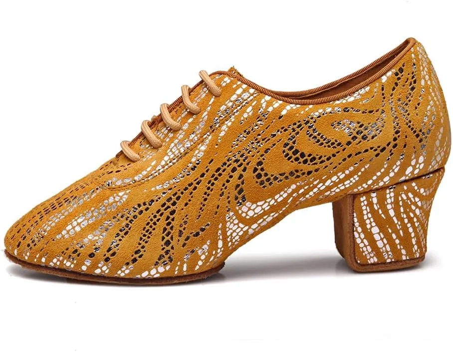 Women's Latin Practice Dance Shoes Close Toe Lace Up Modern Ballroom Salsa Tango Performance Dance Shoes,Model WDL-K4