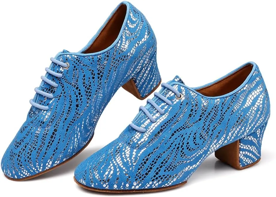 Women's Latin Practice Dance Shoes Close Toe Lace Up Modern Ballroom Salsa Tango Performance Dance Shoes,Model WDL-K4