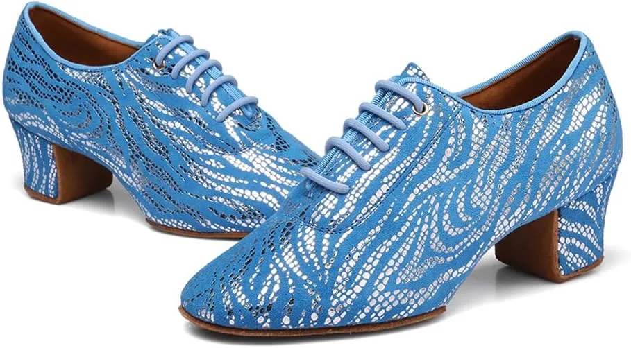 Women's Latin Practice Dance Shoes Close Toe Lace Up Modern Ballroom Salsa Tango Performance Dance Shoes,Model WDL-K4
