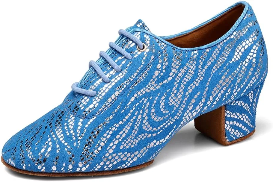 Women's Latin Practice Dance Shoes Close Toe Lace Up Modern Ballroom Salsa Tango Performance Dance Shoes,Model WDL-K4
