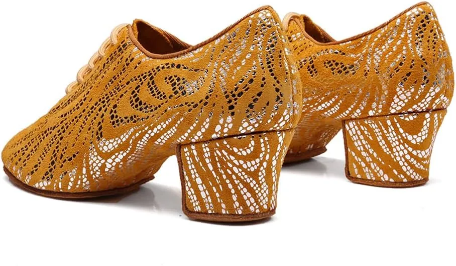 Women's Latin Practice Dance Shoes Close Toe Lace Up Modern Ballroom Salsa Tango Performance Dance Shoes,Model WDL-K4