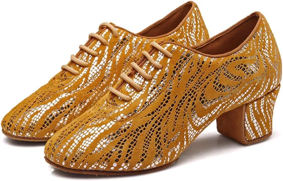 Women's Latin Practice Dance Shoes Close Toe Lace Up Modern Ballroom Salsa Tango Performance Dance Shoes,Model WDL-K4