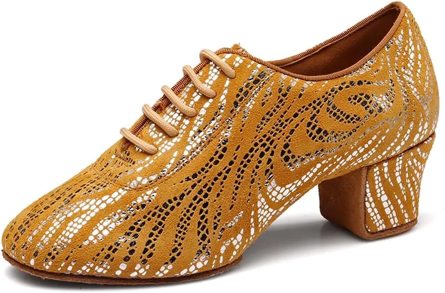 Women's Latin Practice Dance Shoes Close Toe Lace Up Modern Ballroom Salsa Tango Performance Dance Shoes,Model WDL-K4