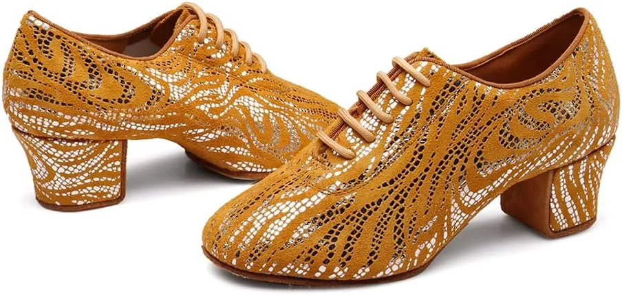 Women's Latin Practice Dance Shoes Close Toe Lace Up Modern Ballroom Salsa Tango Performance Dance Shoes,Model WDL-K4