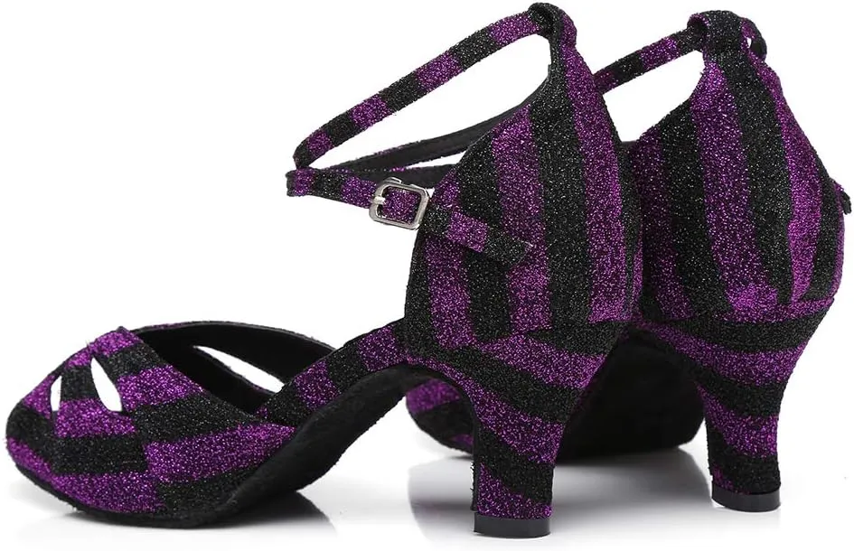 Women's Latin Salsa Dance Shoes Open Toe Ballroom Bachata Sparkly Dancing Shoes Model L294