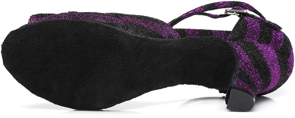 Women's Latin Salsa Dance Shoes Open Toe Ballroom Bachata Sparkly Dancing Shoes Model L294