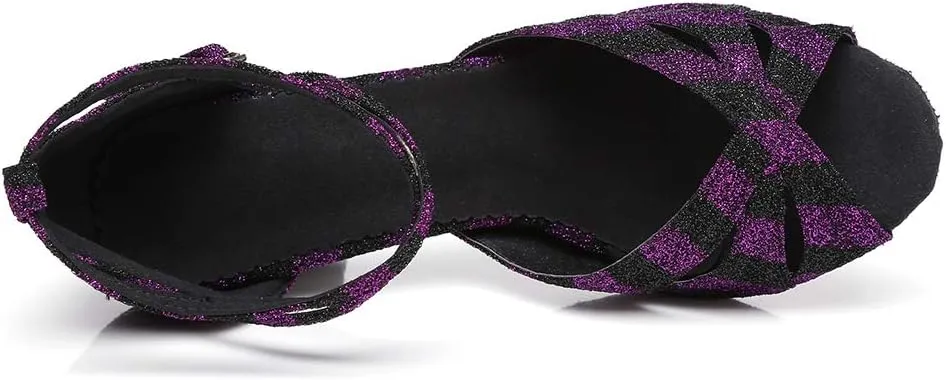 Women's Latin Salsa Dance Shoes Open Toe Ballroom Bachata Sparkly Dancing Shoes Model L294