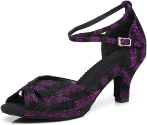 Women's Latin Salsa Dance Shoes Open Toe Ballroom Bachata Sparkly Dancing Shoes Model L294