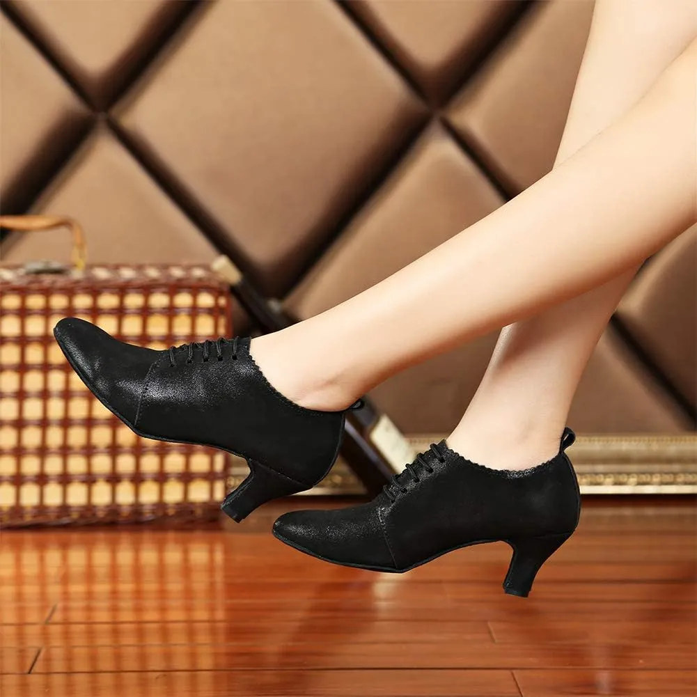 Women's Leather Closed Toe Modern Lace-up Latin Practice Professional Dance Shoes L229