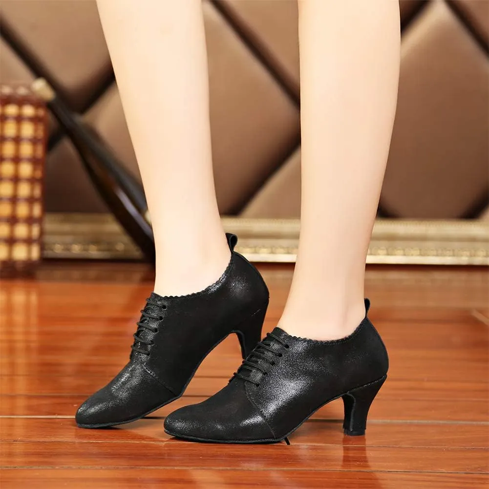 Women's Leather Closed Toe Modern Lace-up Latin Practice Professional Dance Shoes L229