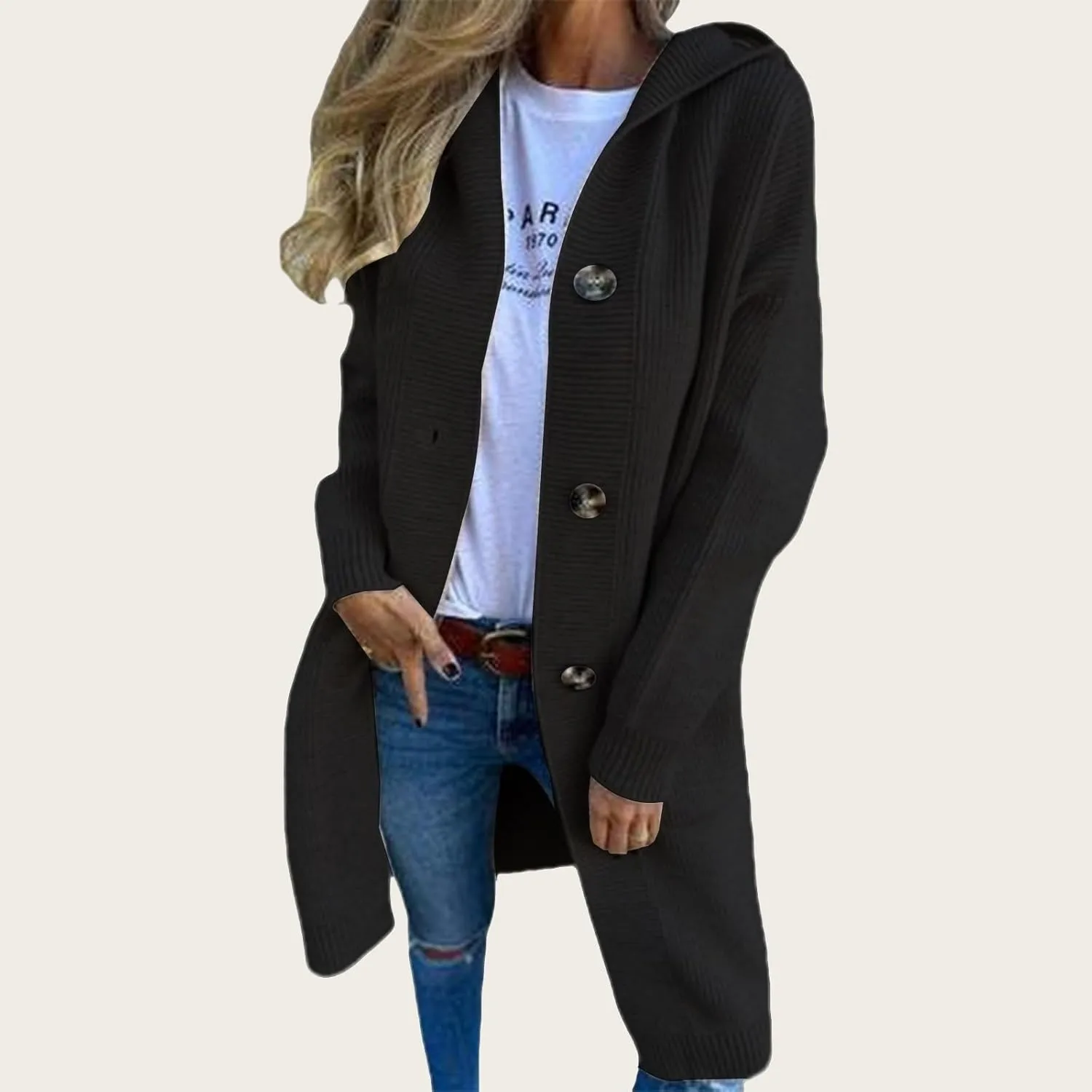 Womens Long Cardigan Chunky Cable Knit Fall Sweaters Lightweight Button Up Open Front Cardigans Oversized Coats Pocket